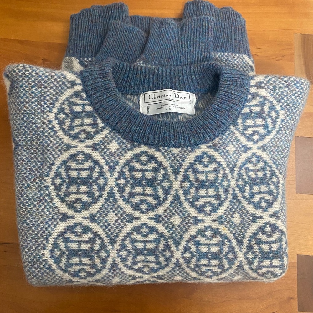 Christian Dior Men's Grey and Blue Jumper